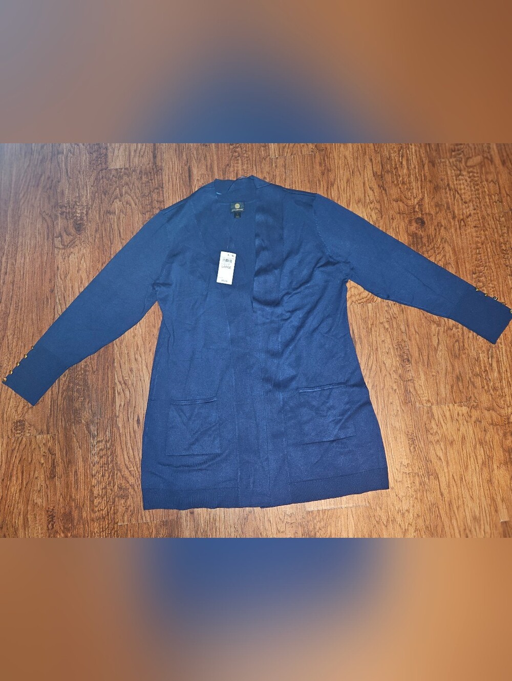 JM Collection Navy Open-Front Cardigan Sweater